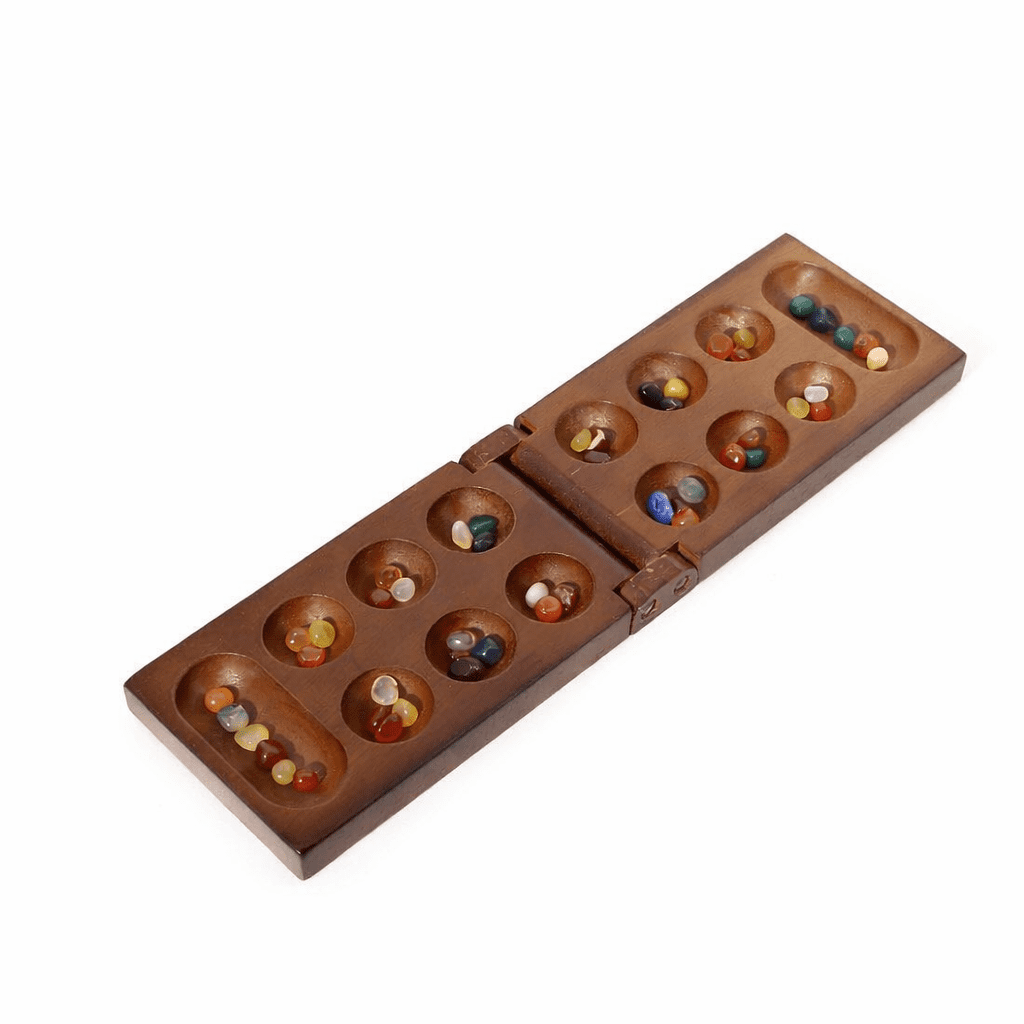 Wooden Mancala Strategy Board Game, Classic 2 Player Thinking Game, Folding Travel Tabletop Game for Teens & Adults