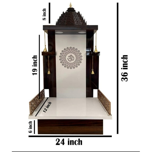 Wooden Mandir for Home|Temple Home|Pooja Mandir |Wall Hanging & Table Top Home Mandir with Lights Mandir With Tomb-White(36x24x12xHxWxL)inch