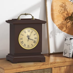 Wooden Mantel Clock with Hidden Safe, Secret Compartment for Cash, Jewelry, Rings, Watches, Battery Operated Vintage Table Clock for Living Room, Home Decor Mahogany