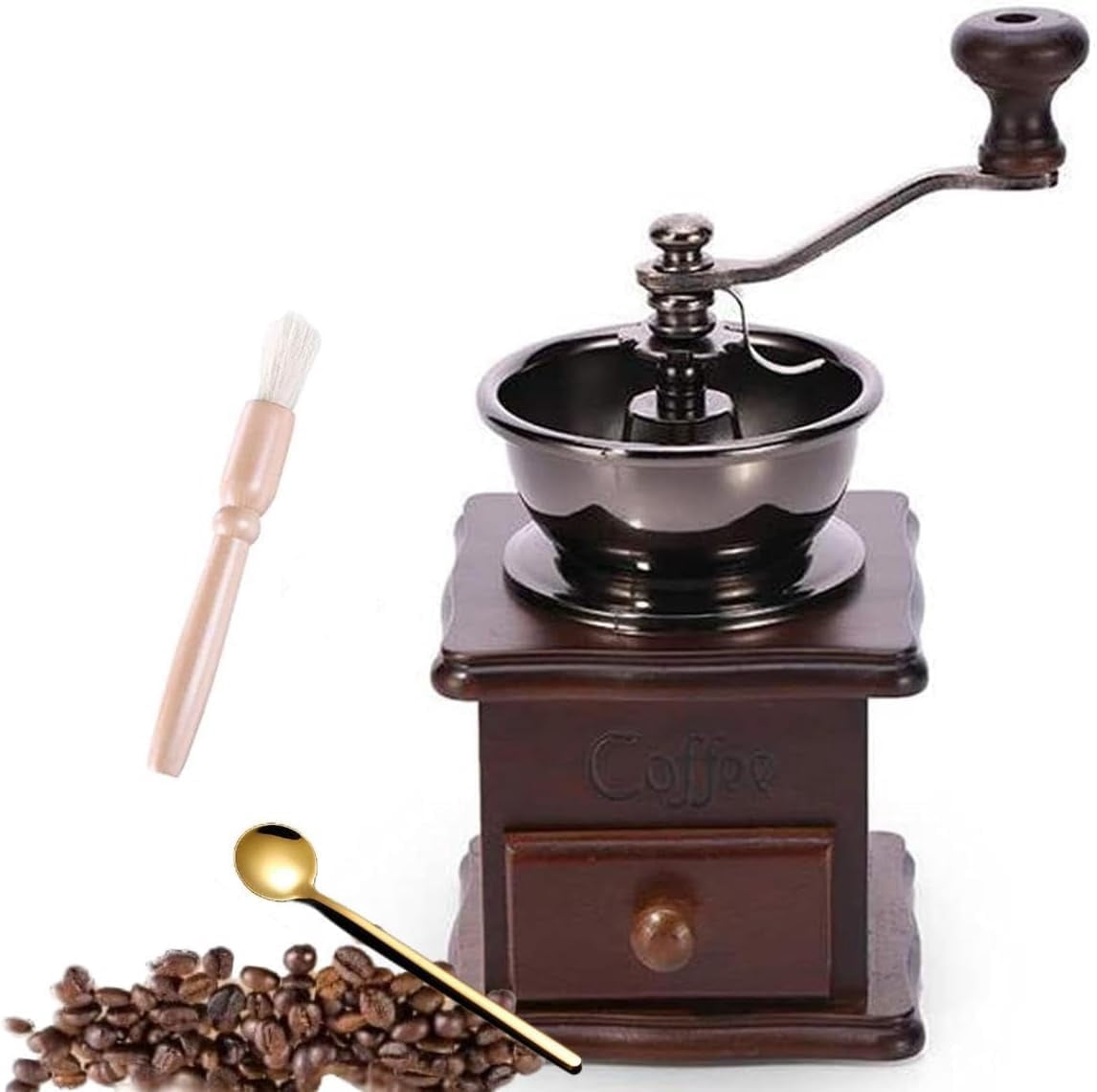 Wooden Manual Coffee Grinder Vintage Style Hand Coffee Mill Burr Coffee ...