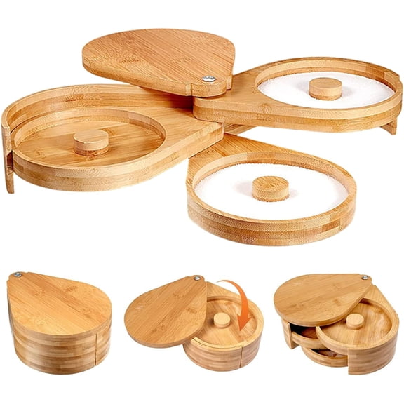 Wooden Margarita Salt Rimmer with Swivel Lid 3 Tiers Sugar and Salt Rimmer for Cocktails Martini Drinks Home Bar Glass Rimmer (K)