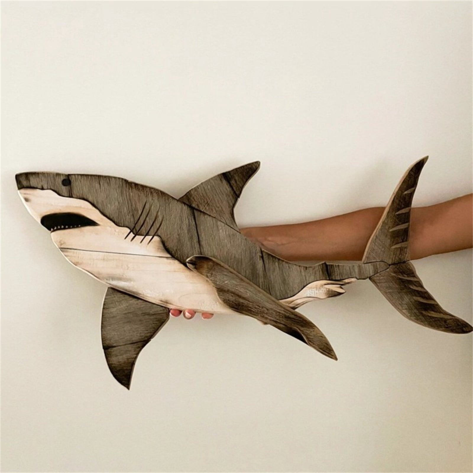 Wooden Marine Animal Wall Hanging, Rustic Nautical Decor for Beach Theme Home, Hand-Carved Whale Shark and Sailfish Sculpture, Coastal Wall Art for Living Room and Nursery (Single Sided)