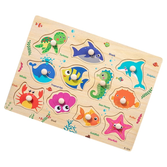 Wooden Puzzles For Preschoolers Farm / Marine Life Themes With Peg Pieces Fun Table Game