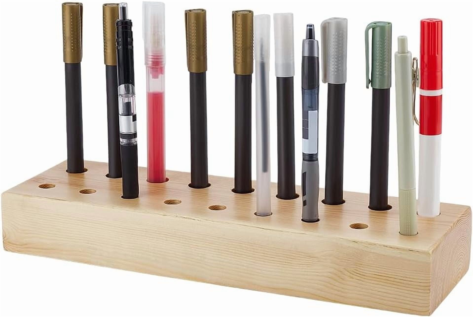 Wooden Marker Stand Pen Organizer Holder Wood Desktop Pen Holder Rustic Marker Storage Display with 2 Sizes Slots Holds 18 Markers