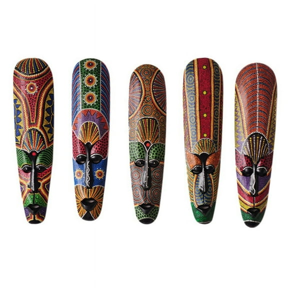 Wooden Mask Wall Hanging Solid Wood Carving Painted Wall Decor Bar Home Decorations African Totem Mask Crafts B