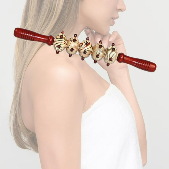 Wooden Massage Roller Wood Manual Massage Tool for Thigh Abdomen Back 5 Wheel