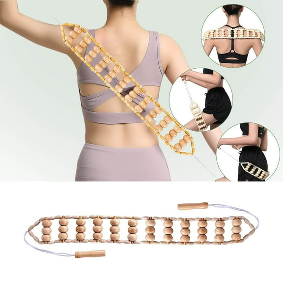 Massage Tools Wooden Massage Roller for Back Neck and Legs Natural Wood Fascia Roller with Handle for Cellulite Reduction