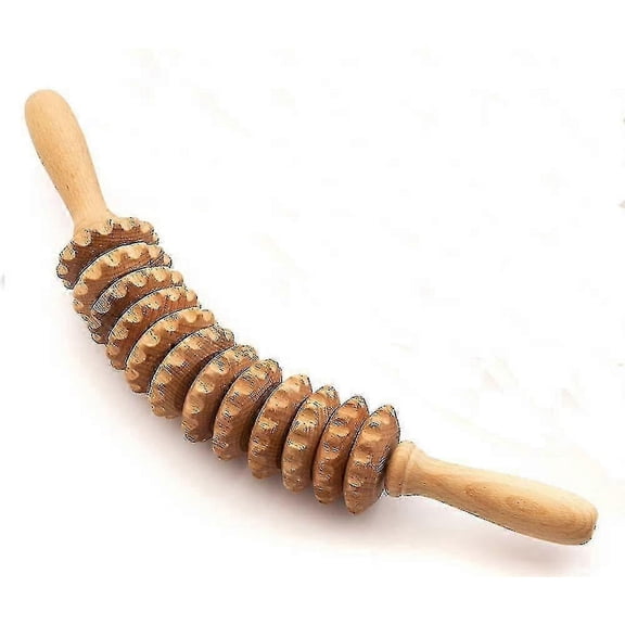 Wooden Massager 11 Wheels Back Waist Leg Abdomen Massager Massage Waist Thigh Roller Tool Massager 15.7 Inch