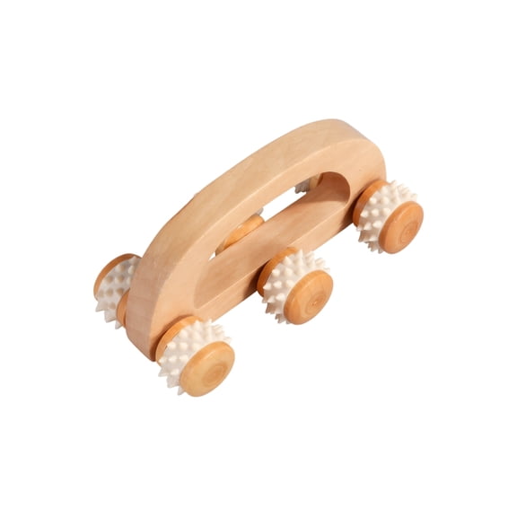 Wooden Massager, Handheld 6-Roller Spiky Deep Tissue Tool, 1 Pack Natural Beech Wood Portable Design, for Relief Soreness on Shoulder Neck Waist Back Leg Muscle Tension Home Office Travel Use