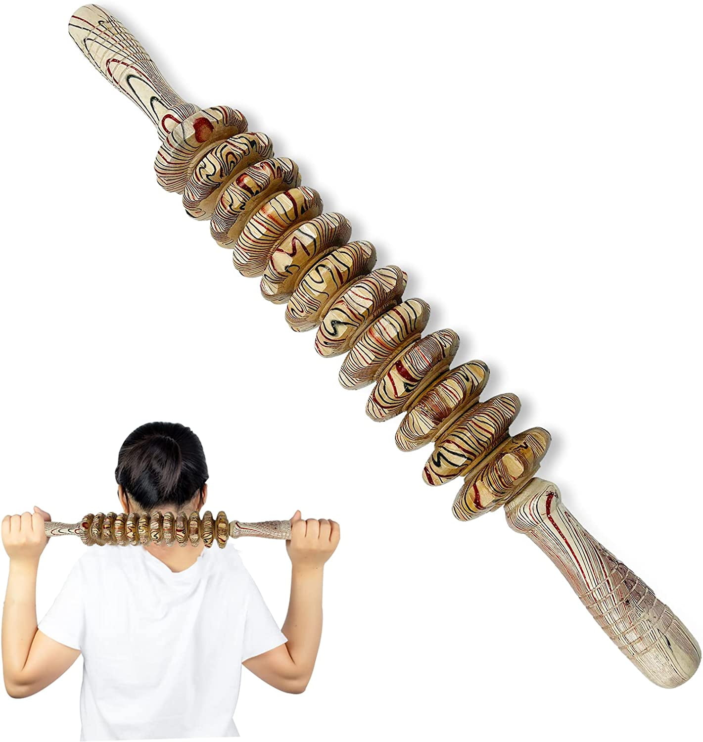 Wooden Massager Handheld Roller,Trigger Point Massager Stick for Fascia