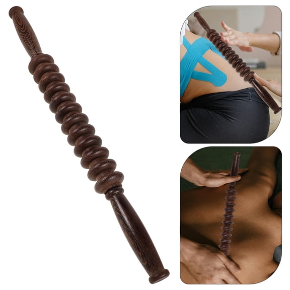 Beaupretty Muscle Roller Stick Coffee Wood Four Wheel Massage Tool for Effective Trigger Point Release