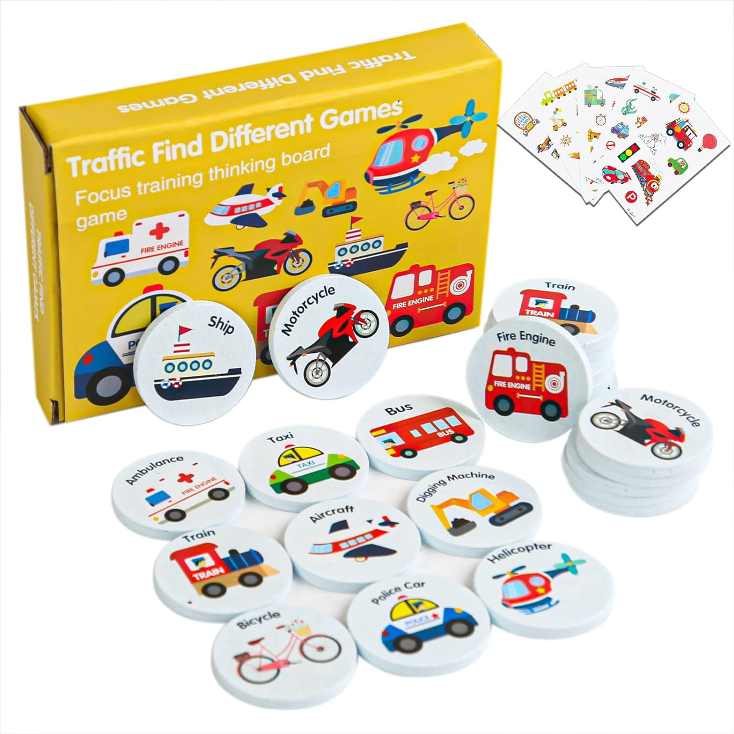 Wooden Match Memory Game for Kids, 24Pc Memory Matching Cards with 5 Pc