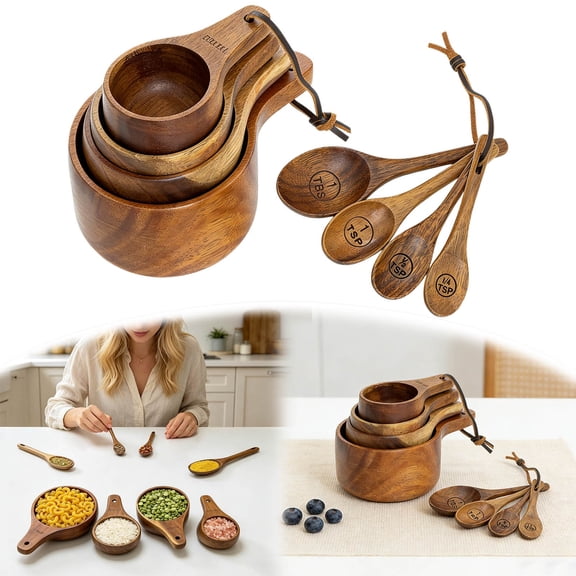 Wooden Measuring Cups And Spoons Solid Dry Measuring With Ties Engraved Sizes Farmhouse Kitchen & Baking Cooking Utensils Home Decor