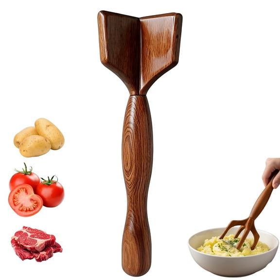 Wooden Meat Chopper, Ground Beef Masher, Natural Wood Hamburger Masher, Nonstick Cookware Kitchen Gadget for Beef, Turkey, Sausage