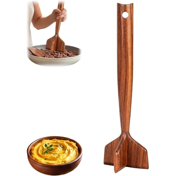 Wooden Meat Chopper, Ground Beef Tool, Potato Masher, 10.5 Inch, 1-Pack