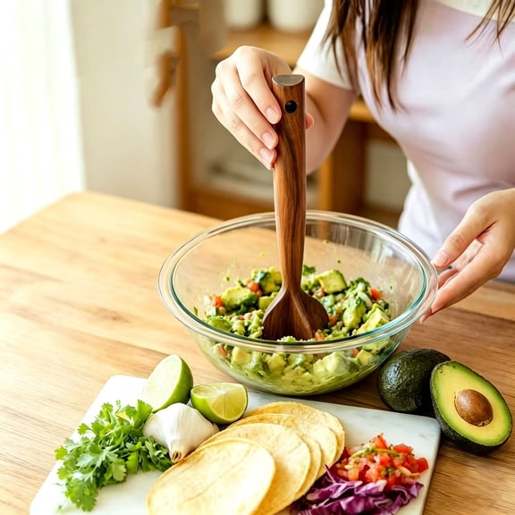 Wooden Meat Chopper Potato Masher Multi Functional Ground Beef Smasher Non Stick Kitchen Tool for Breaking Mashing and Mixing - Hardwood Meat Crusher for Tacos Chili Guacamole Home Cooking