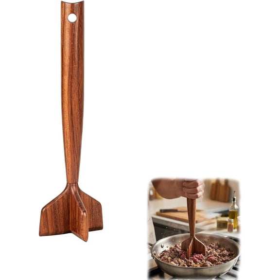 Wooden Meat Masher Chopper Ground, Ground Meat Chopper, for Nonstick Cookware, Kitchen Tool for Beef, Turkey, Sausage (1 Pcs)