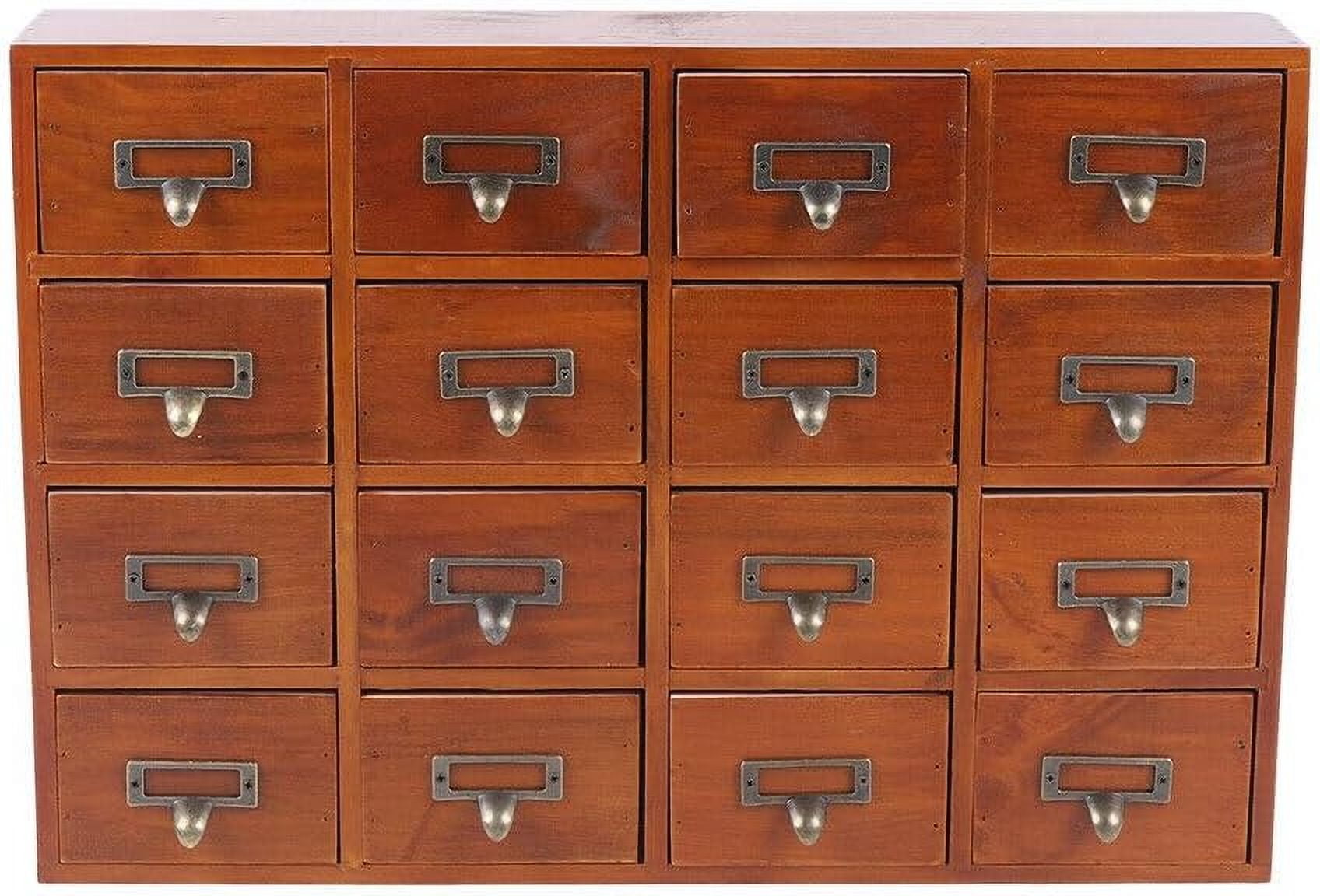Wooden Medicine Apothecary Retro Rustic Storage Box with 16