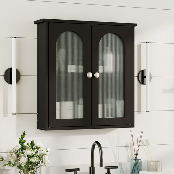 Wooden Medicine Cabinet Organizer Storage Shelf Doors Bathroom Wall Mount