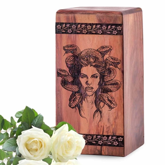 Wooden Medusa Urn - Wood Medusa Theme Urns For Dad Ashes Keepsake - Cremation Urns - Wood Memorial Tribute Keepsake Urn - 11.25Inch, Large Size - 1Pcs Pack