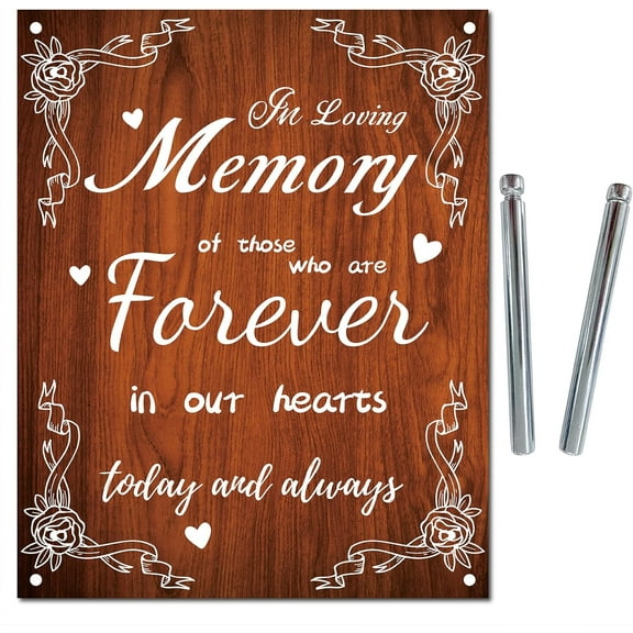 Wooden Memorial Signs Table Sign Hanging Plaque Board Tabletop Rustic Wall Decor for Wedding Ceremony Memory 7.9 x 9.8inch- in Loving Memory of Those Who are Forever in Our Hearts for DIY