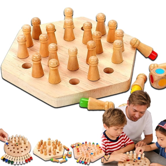 Wooden Memory Chess Game, Safe Wood Colorful Sticks, Compact & Portable, Brain Training Matching Game for Family Party