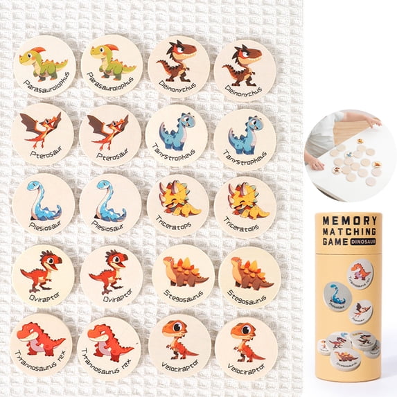 Wooden Memory Matching Tile Game for Toddlers Age 3+, Montessori Educational Flash Cards, Animal Dinosaur Number Traffic Theme Cognition Toy, Portable Christmas Stocking Stuffer Gift for Boys Girls