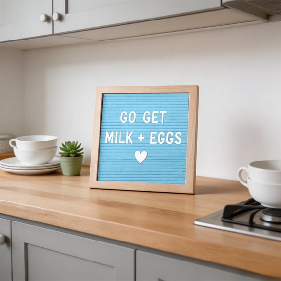 Wooden Message Board, Felt Letter Board, 10x10 Inches Message Panel with A Set of Letter Stickers, for Home Restaurant Wedding Decor