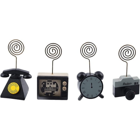 Wooden Message Clip with Metal Finding Clock & Phone & Camera & Televion Mixed Color 4pcs/set