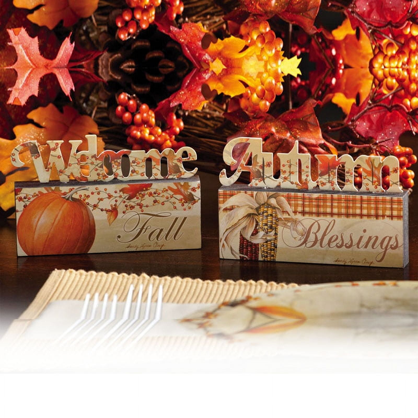 Wooden/Metal Block Table Decor 2 Asst, Autumn Inspirations - Walmart.com