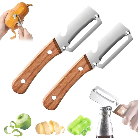 Wooden Micro Drag Peeler – Multifunctional Vegetable & Fruit Peeler with Stainless Steel Blade, Ergonomic Wood Handle, Built-In Bottle Opener, Kitchen Tool for Potato, Pumpkin & More