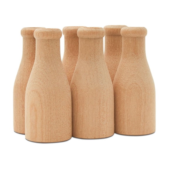 Wooden Milk Bottle, 2 inch, Pack of 10, Small Unfinished Cargo Drums, Perfect for Miniatures, Scale Models, Mini Train Making or Woodworking Craft Projects, by Woodpeckers