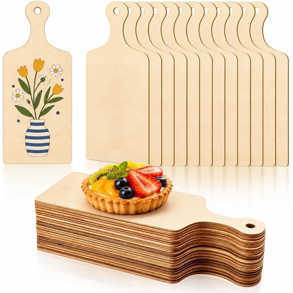 Wooden Mini Cutting Board with Handle,Rectangle Unfinished Wood Craft Paddle Serving Tray Chopping Board Cutout for DIY Thanksgiving Christmas Home Kitchen Cooking Decor (9.4 x 3.5 Inch-24 Pcs)