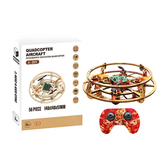 Wooden Mini Drone Hobby Building Kit Remote Toys Hobby Science Project for Teens Hobby Project Birthday Gift Set 6X6X2 Inch 1 Pack