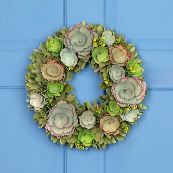 Northlight Wooden Mini Flowers Artificial Spring Wreath - 14"