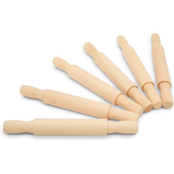 Wooden Mini Rolling Pin, 7 Inches Long, Pack of 6, Perfect for Fondant, Pasta, Baking in the Kitchen, Crafting by General