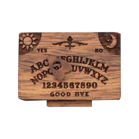 Wooden Mini Spirit Board with Storage Drawer, Gothic Letters and Numbers, Sunburst Design, Decorative Ouija-Style Home Ornament, for Themed Rooms, Collector Displays, Small-Scale Layouts,Khaki