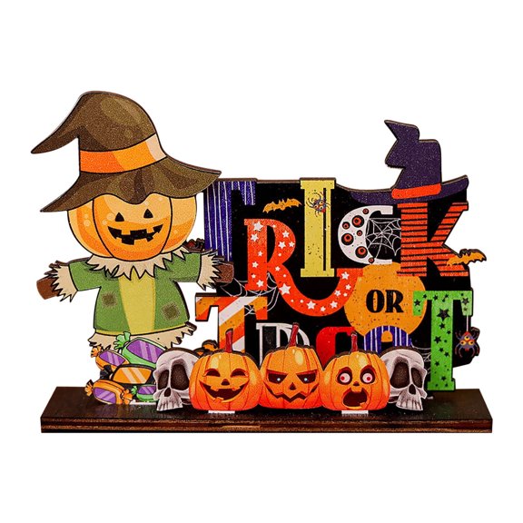 Wooden Miniature Halloween Scene Ornaments Set with Ghost Houses and Witches for Festive Table Decor