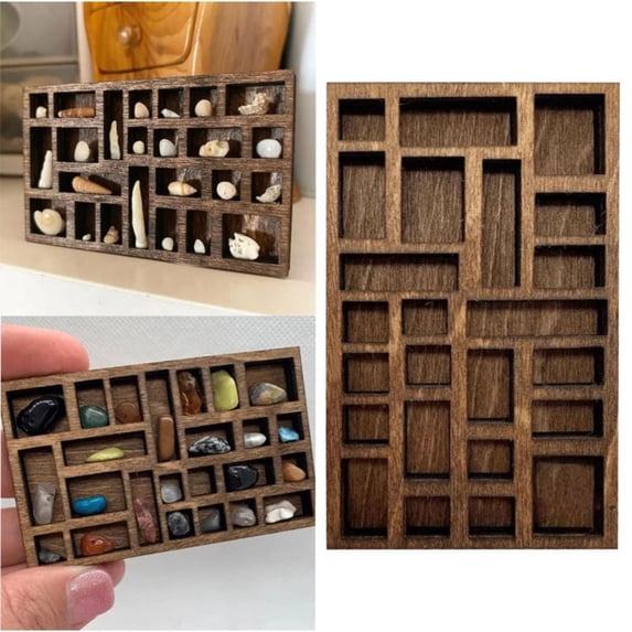 Wooden Miniature Trinket Shelf - Tiny Jewelry Rack & Specimen Storage, Smooth Finish Mini Shelf for Small Collectibles, Jewelry & Stone Specimens, Durable Solid Wood, 1pc