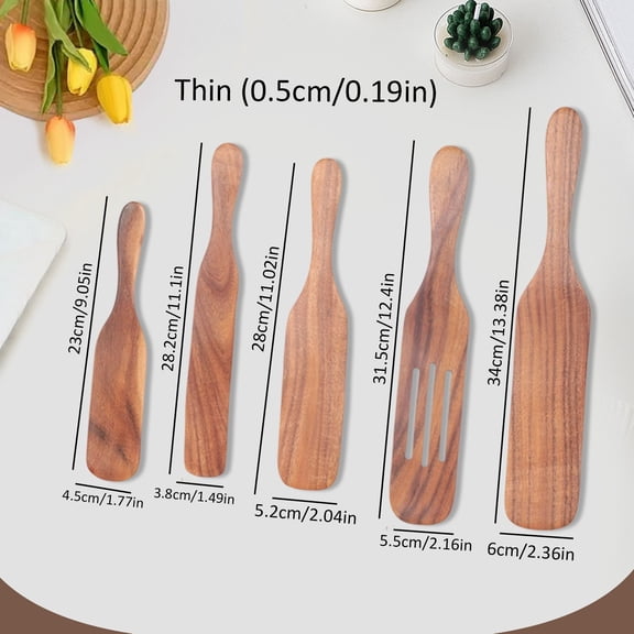 Wooden Mixing Sticks - 5 Piece Smooth Wood Stirring Sticks Set - Slender Kitchen Serving Stirrers for Coffee Jam Butter - 5-Pack