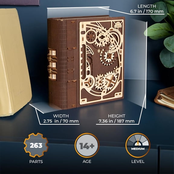 Wooden Model Kits for Adults to Build - Book of Secrets 3D Wooden Puzzles for Adults with Steampunk Combination Lock Mechanical Puzzle Books for Adults Medium Difficulty 263 Pcs