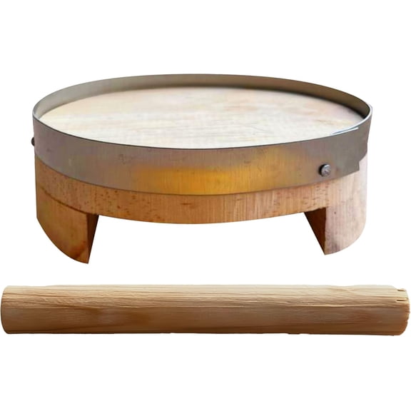 Wooden Mold for Making Arepas, Papusas, Sopes, Gorditas, and Round Burger Patties - Circular Design (4.72 x 4.72 x 1.97 inches) with Pressing Rod for Uniform Results