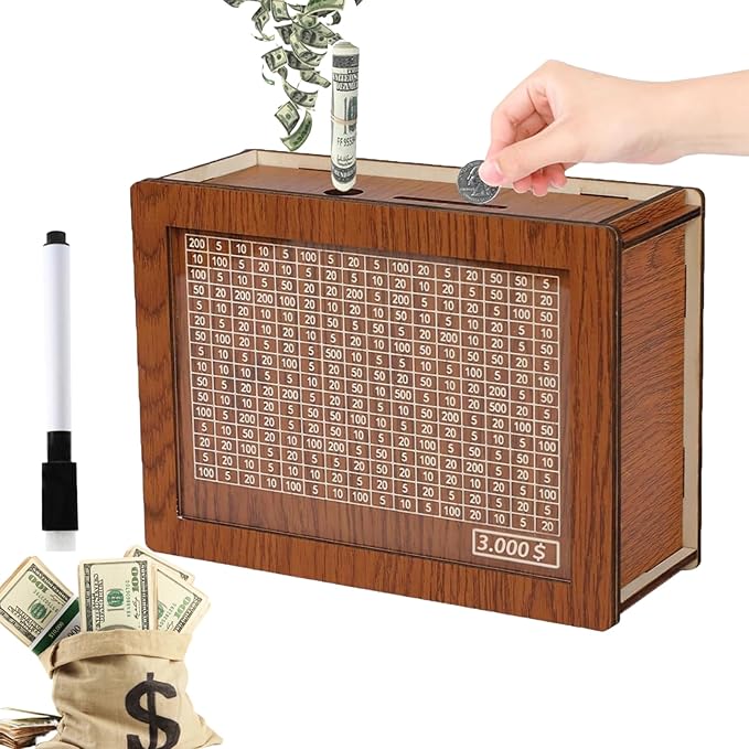 Wooden Money Box, Coin Counter & Goal Tracker, Easy to Assemble Cash ...