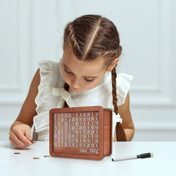 Wooden Money Box Money Bank,Wooden Cash Saver Money Box,Wooden Money Box With Money Target And Numbers,Coin Counter Piggy Bank,Savings Challenges Money Box,Cash Wooden Savings Box With Marker Pen