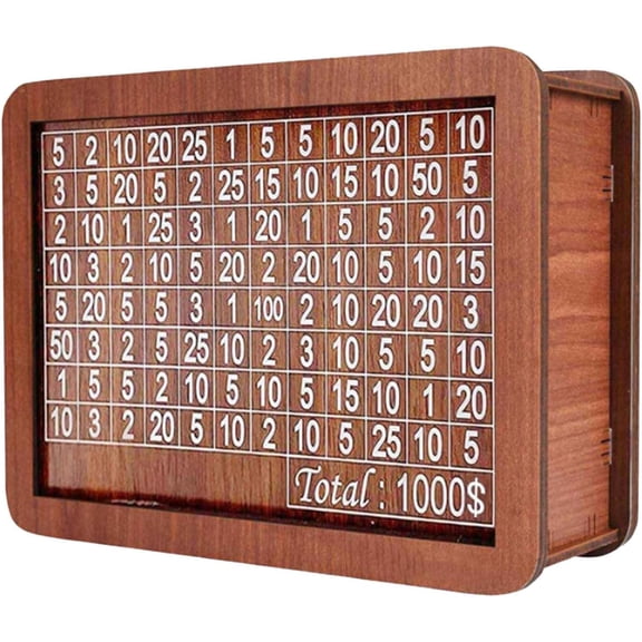 Wooden Money Box, Money Saving Storage Box Adult Money Bank, 10000 Saving Challenge Money Bank with Numbers Ticks, Retro Money Box with Counter Piggy Bank with Numbers, Coin Cash Jar for Adults