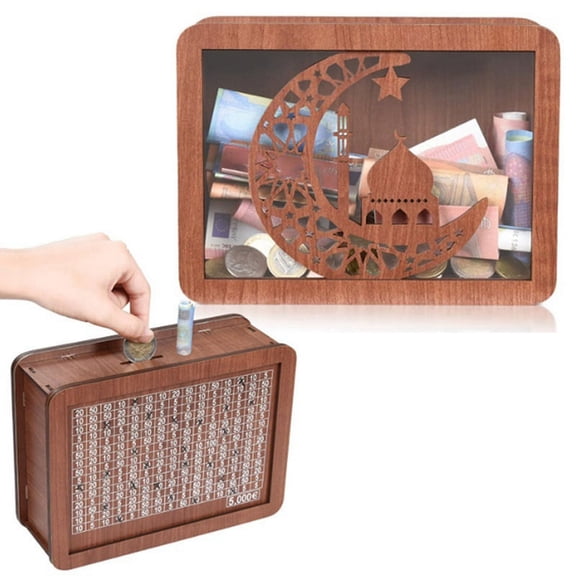 Wooden Piggy Bank for Adult Kids, Money Box with Counter, Saving Tin, Counting Target 10000