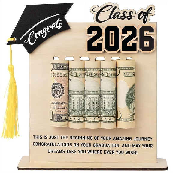 Wooden Money Clip Photo Frame – Graduation Money Holder Display, Class of 2026 Cash Gift Keepsake, Wood Frame for Grad Present