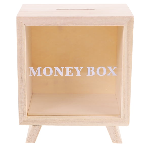 Wooden Money Saving Bank Box Jar for Cash Storage, Tip Box for Kids and Adults, Bank