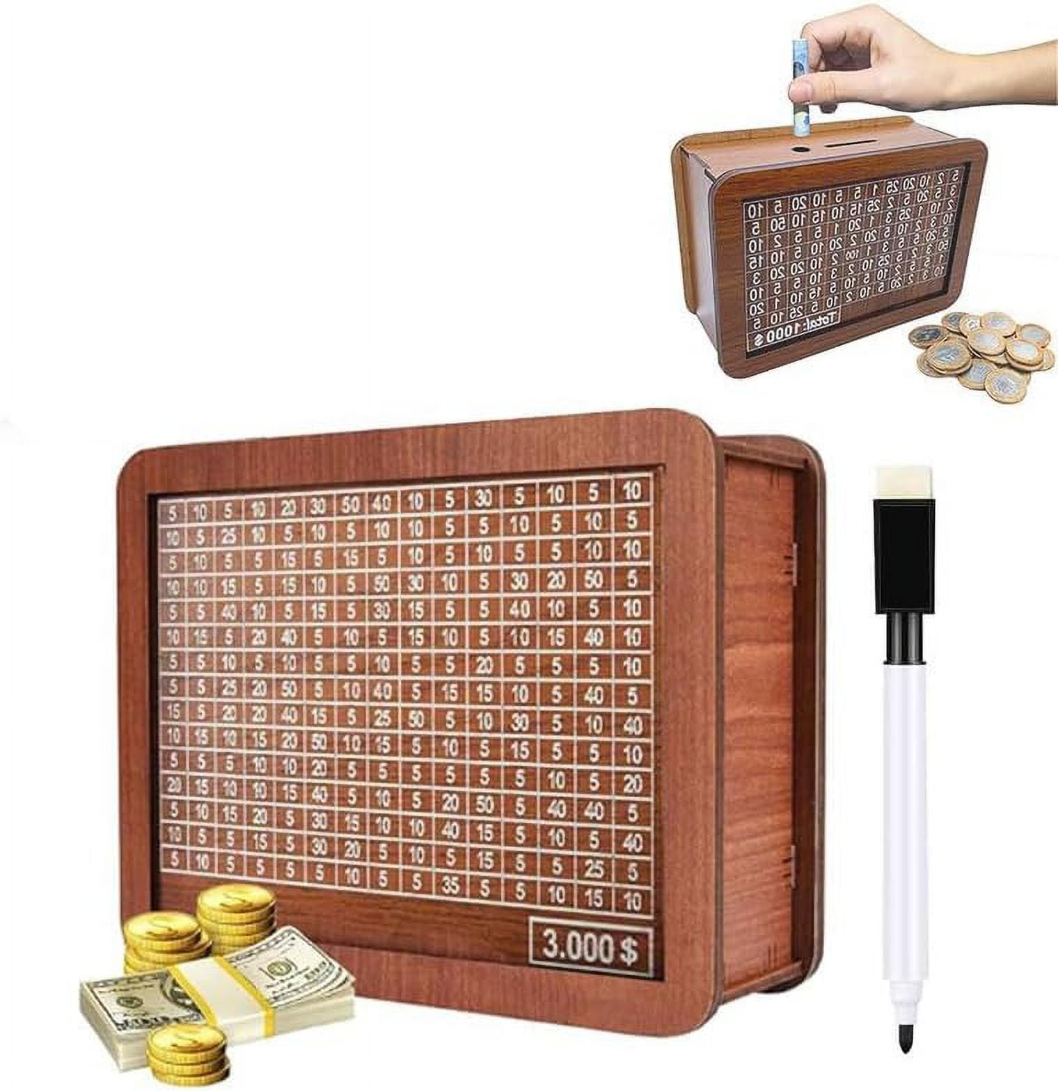 Wooden Money Savings Box, Wooden Cash Saver Money Box, Coin Counter