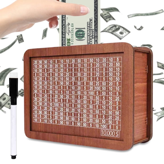 Wooden Money Savings Challenge Box, Cash Vault Wooden Savings Box, Wooden Money Box for Cash with Counter, Coin Counter Box, Piggy Bank Money Box with Money Numbers Target